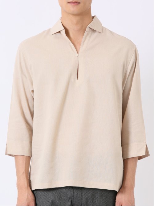 リネン混 プルオーバー 7分袖 シャツ