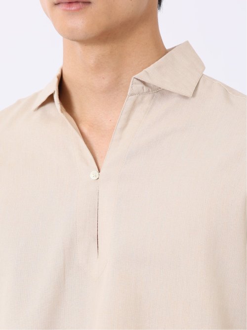 リネン混 プルオーバー 7分袖 シャツ