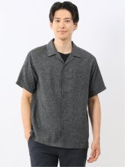 リネン混シャンブレー オープンカラー半袖シャツ