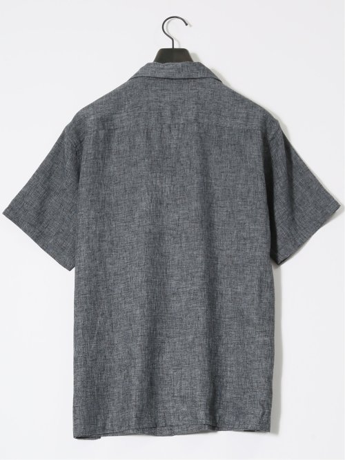 リネン混シャンブレー オープンカラー半袖シャツ