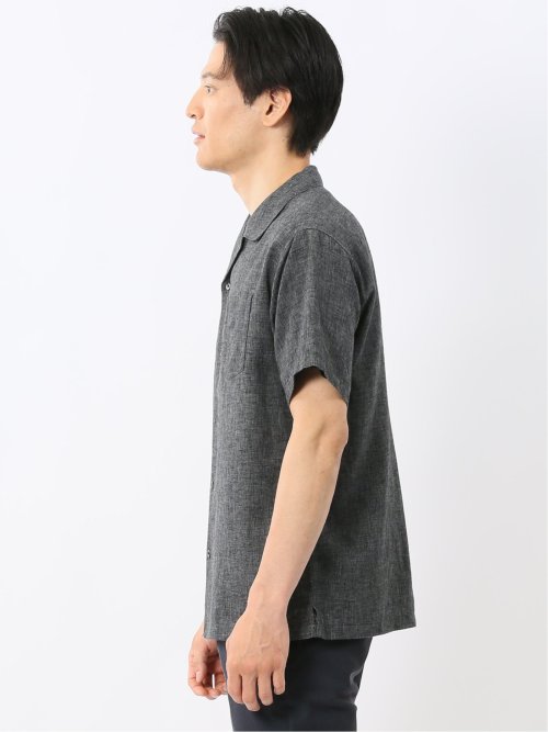 リネン混シャンブレー オープンカラー半袖シャツ