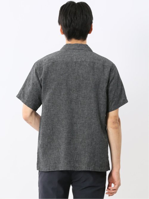 リネン混シャンブレー オープンカラー半袖シャツ