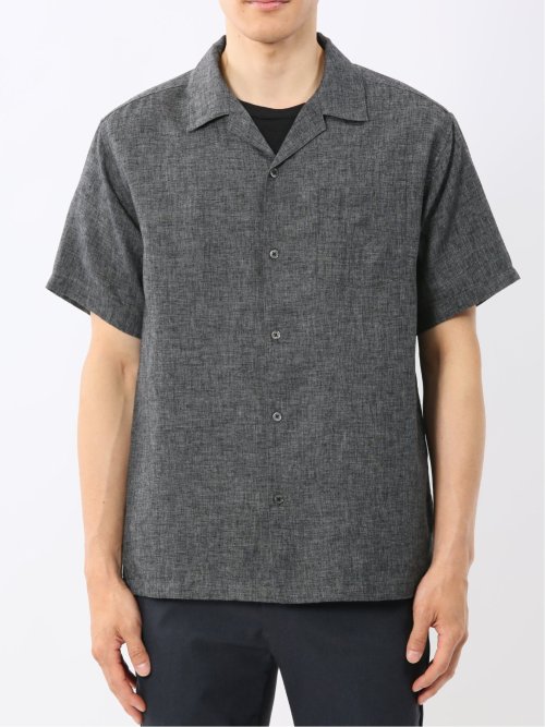 リネン混シャンブレー オープンカラー半袖シャツ