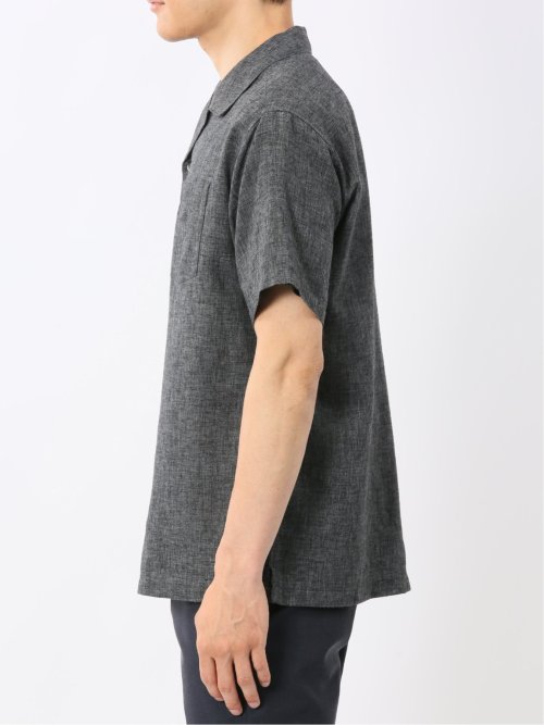 リネン混シャンブレー オープンカラー半袖シャツ