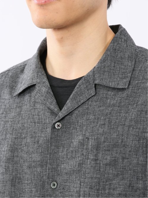 リネン混シャンブレー オープンカラー半袖シャツ