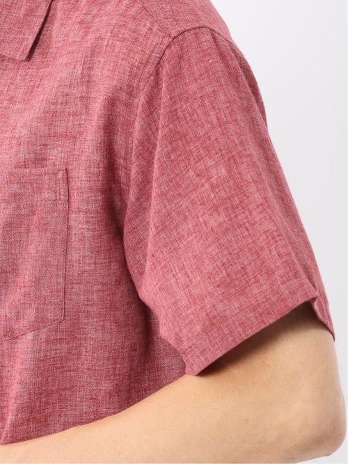 リネン混シャンブレー オープンカラー半袖シャツ