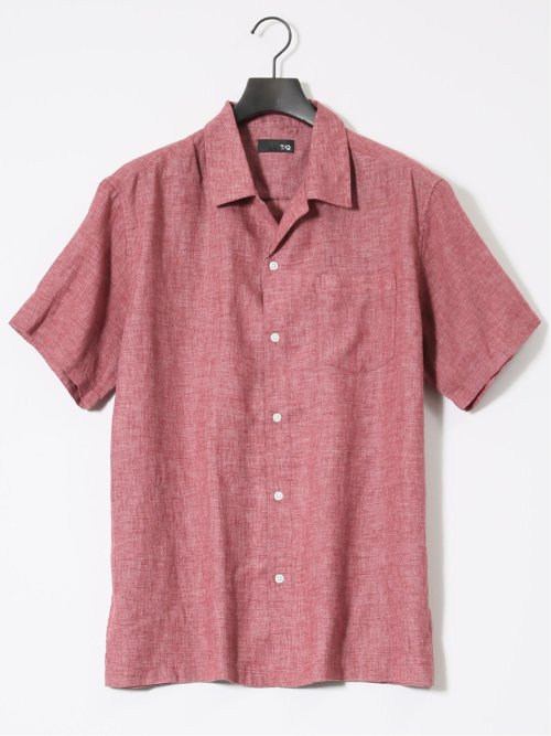 リネン混シャンブレー オープンカラー半袖シャツ