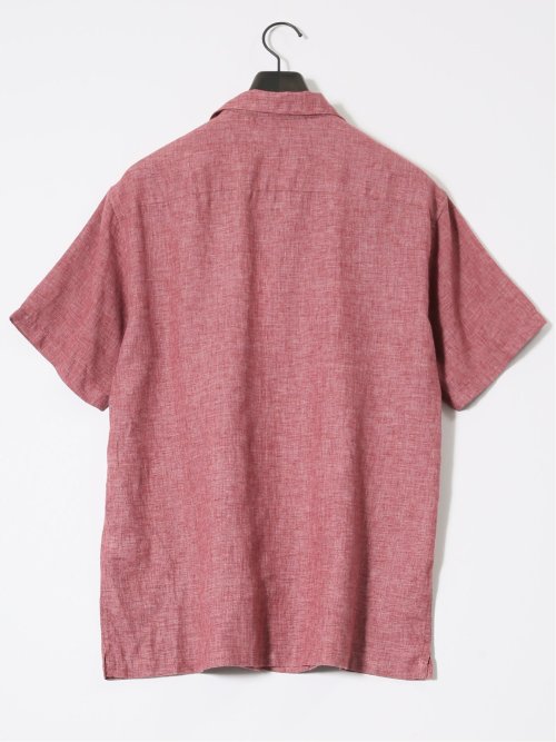 リネン混シャンブレー オープンカラー半袖シャツ