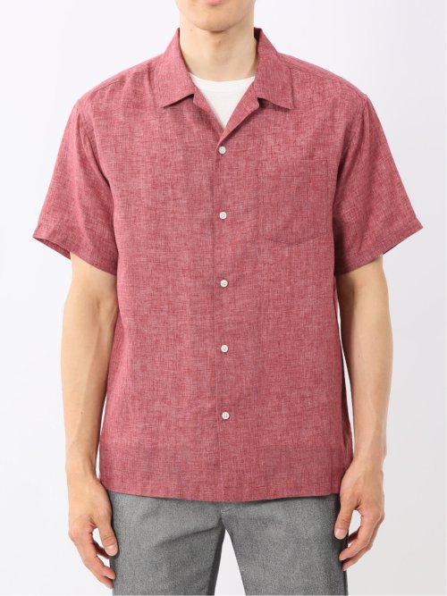 リネン混シャンブレー オープンカラー半袖シャツ