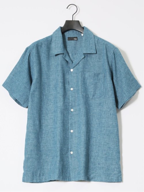 リネン混シャンブレー オープンカラー半袖シャツ