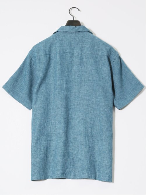 リネン混シャンブレー オープンカラー半袖シャツ