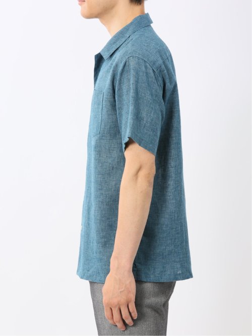 リネン混シャンブレー オープンカラー半袖シャツ