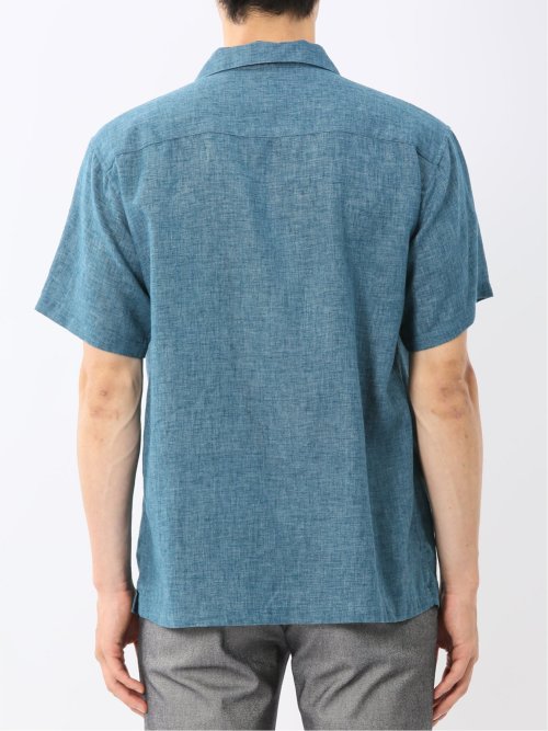 リネン混シャンブレー オープンカラー半袖シャツ