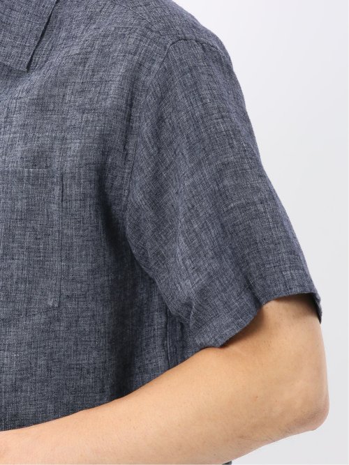 リネン混シャンブレー オープンカラー半袖シャツ