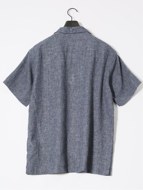 リネン混シャンブレー オープンカラー半袖シャツ