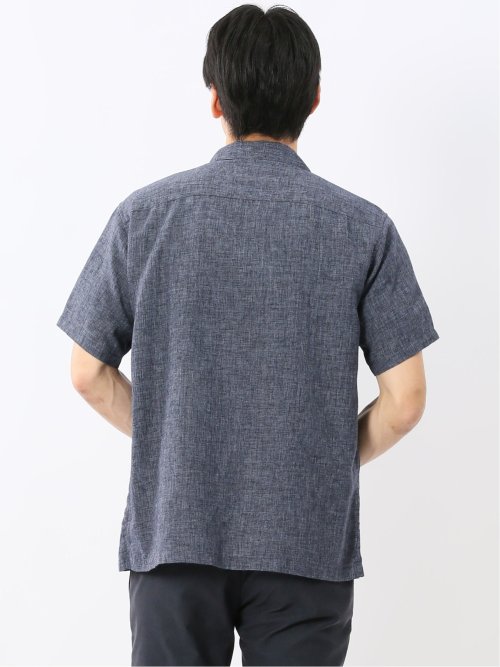 リネン混シャンブレー オープンカラー半袖シャツ