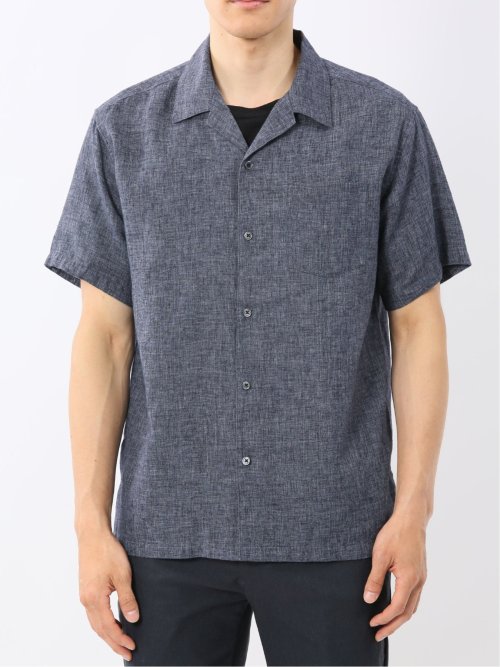 リネン混シャンブレー オープンカラー半袖シャツ