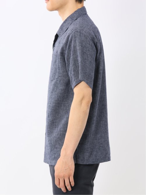 リネン混シャンブレー オープンカラー半袖シャツ