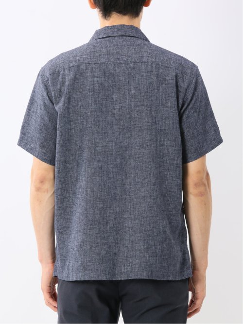 リネン混シャンブレー オープンカラー半袖シャツ