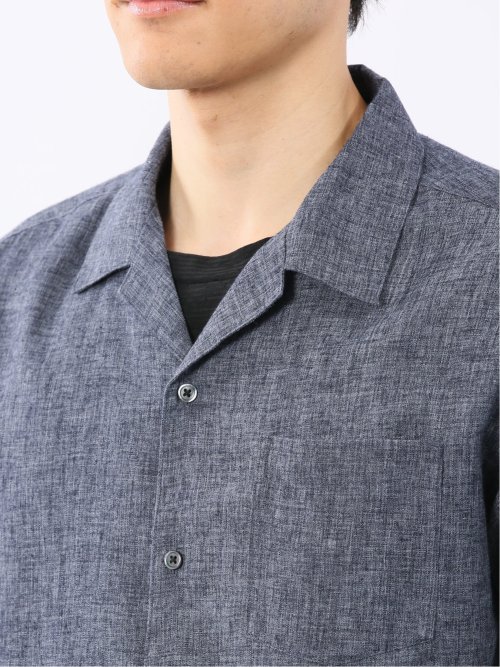 リネン混シャンブレー オープンカラー半袖シャツ