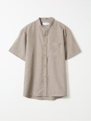シャツ メンズ 半袖 ストレッチ ややゆったり ポリトロ バンドカラー クリエーションキューブ/CREATION CUBE