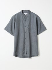 シャツ メンズ 半袖 ストレッチ ややゆったり ポリトロ バンドカラー クリエーションキューブ/CREATION CUBE