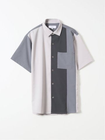 シャツ メンズ 半袖 ストレッチ ややゆったり 配色 切替 レギュラーカラー クリエーションキューブ/CREATION CUBE
