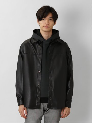 フェイクレザー シャツアウター