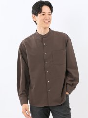 クリエーションキューブ/CREATION CUBE レーヨン混ストレッチ バンドカラー長袖シャツ