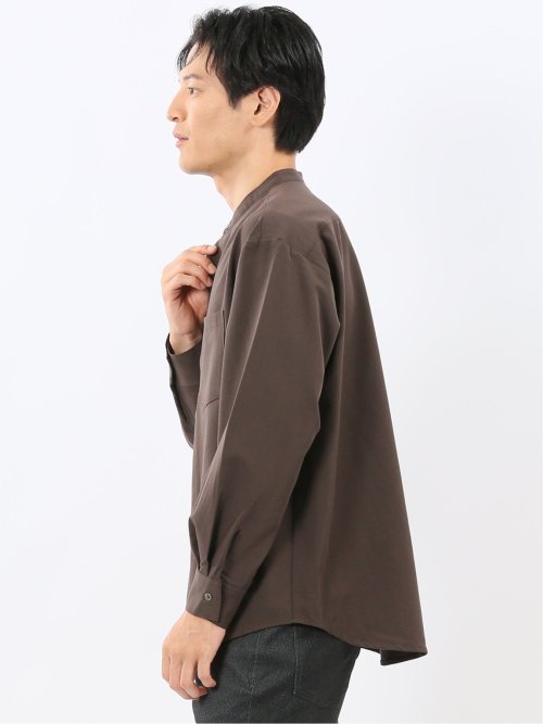 クリエーションキューブ/CREATION CUBE レーヨン混ストレッチ バンドカラー長袖シャツ