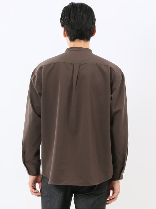 クリエーションキューブ/CREATION CUBE レーヨン混ストレッチ バンドカラー長袖シャツ