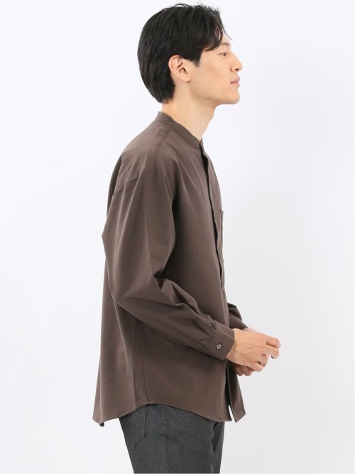 クリエーションキューブ/CREATION CUBE レーヨン混ストレッチ バンドカラー長袖シャツ