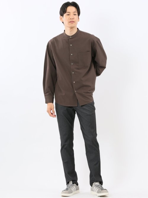 クリエーションキューブ/CREATION CUBE レーヨン混ストレッチ バンドカラー長袖シャツ