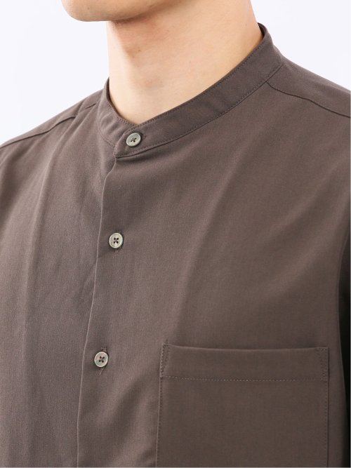 クリエーションキューブ/CREATION CUBE レーヨン混ストレッチ バンドカラー長袖シャツ