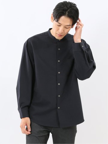 クリエーションキューブ/CREATION CUBE レーヨン混ストレッチ バンドカラー長袖シャツ