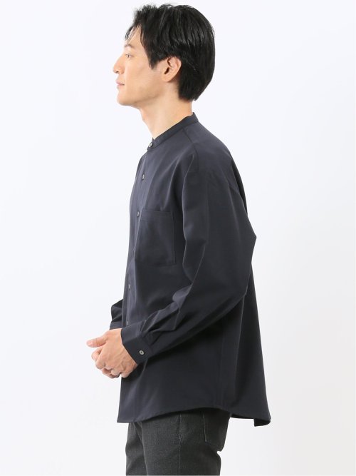 クリエーションキューブ/CREATION CUBE レーヨン混ストレッチ バンドカラー長袖シャツ