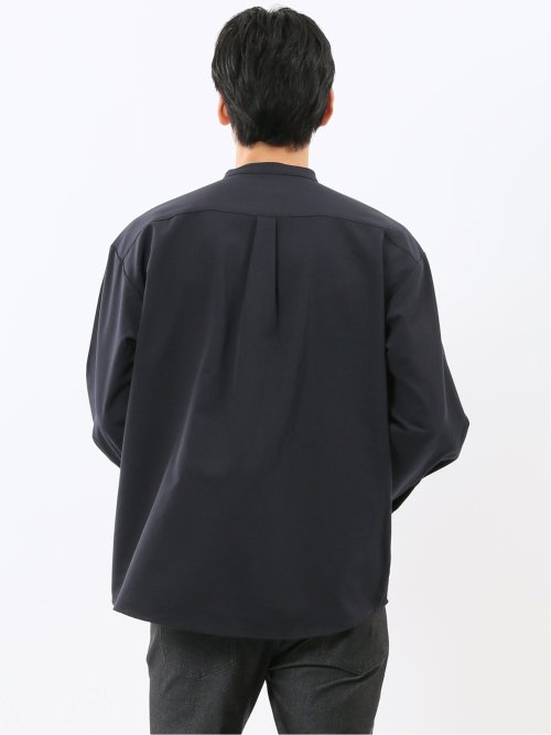 クリエーションキューブ/CREATION CUBE レーヨン混ストレッチ バンドカラー長袖シャツ