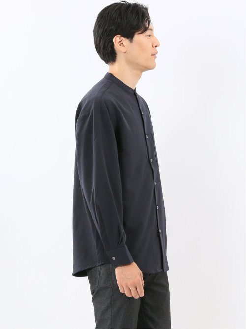 クリエーションキューブ/CREATION CUBE レーヨン混ストレッチ バンドカラー長袖シャツ