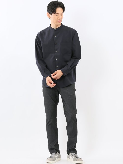 クリエーションキューブ/CREATION CUBE レーヨン混ストレッチ バンドカラー長袖シャツ