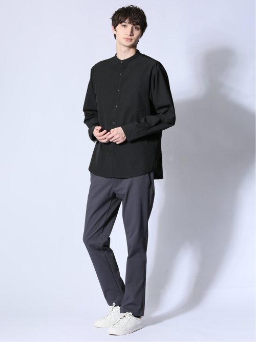 ストレッチ バンドカラー長袖シャツ