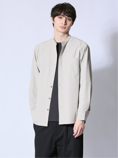 ストレッチ バンドカラー長袖シャツ