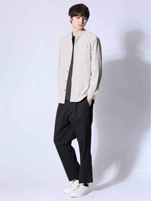 ストレッチ バンドカラー長袖シャツ