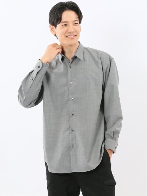 ウール混ストレッチ レギュラーカラー長袖シャツ(M 04グレー