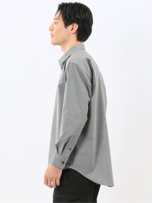 ウール混ストレッチ レギュラーカラー長袖シャツ