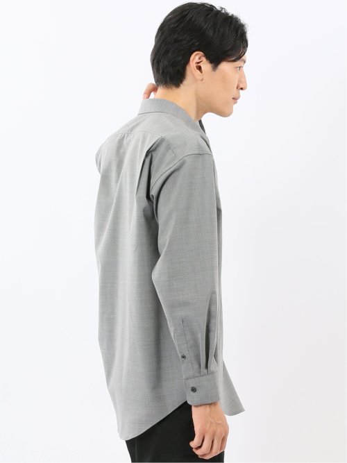 ウール混ストレッチ レギュラーカラー長袖シャツ