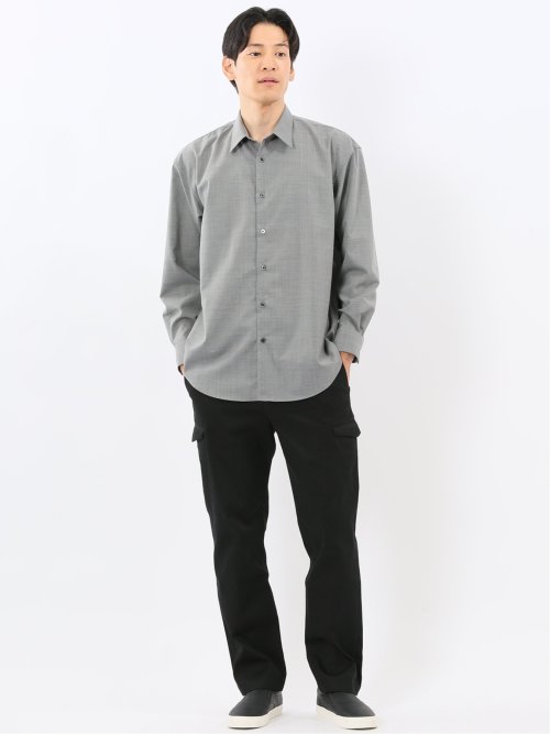 ウール混ストレッチ レギュラーカラー長袖シャツ
