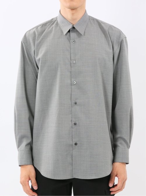 ウール混ストレッチ レギュラーカラー長袖シャツ