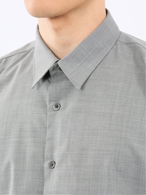 ウール混ストレッチ レギュラーカラー長袖シャツ