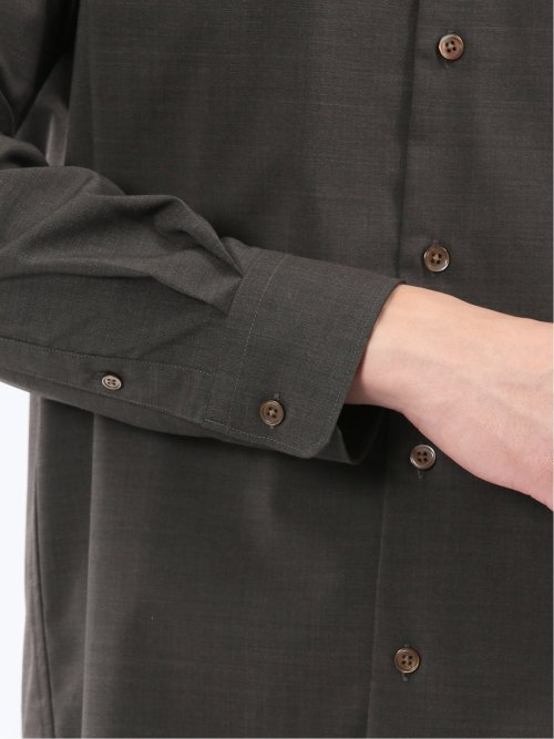 ウール混ストレッチ レギュラーカラー長袖シャツ