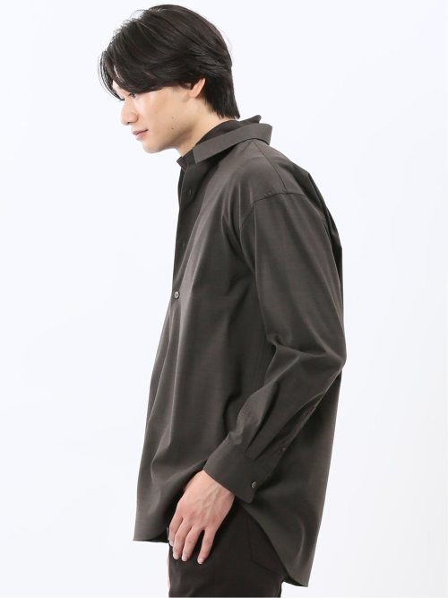 ウール混ストレッチ レギュラーカラー長袖シャツ